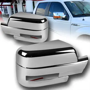 Pair of Chrome ABS Plastic Full Side Mirror Cover Cap Compatible With 2009 - 2014 Ford F-150 ( Only Fit For Vehicles With Turn Signal )
