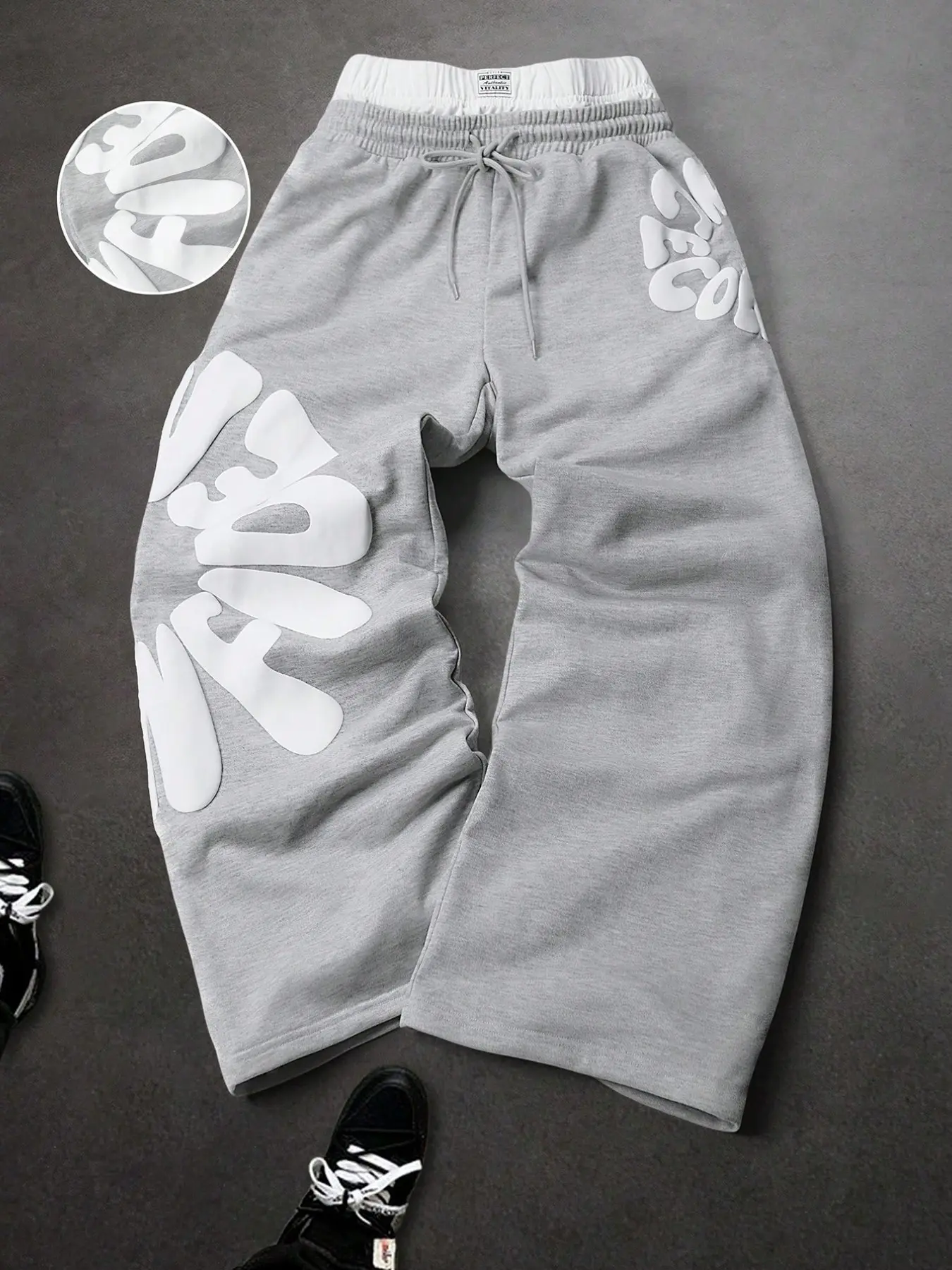 Men's Letter Print Drawstring Waist Casual Sports Pants, Comfortable and Stylish Athletic Wear, Loose Sweatpants with Layered Waist, Sportswear, Knitted Sports Pants, Athleisure Style Bottoms