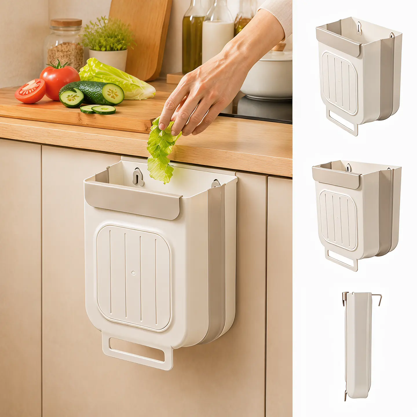 Large Capacity Foldable Hanging Trash Can, Multi-Use Storage Bin, Space Saving Over Cabinet Door Garbage Bin, Collapsible Waste Bin for Kitchen, Bathroom, Car, RV & Camping