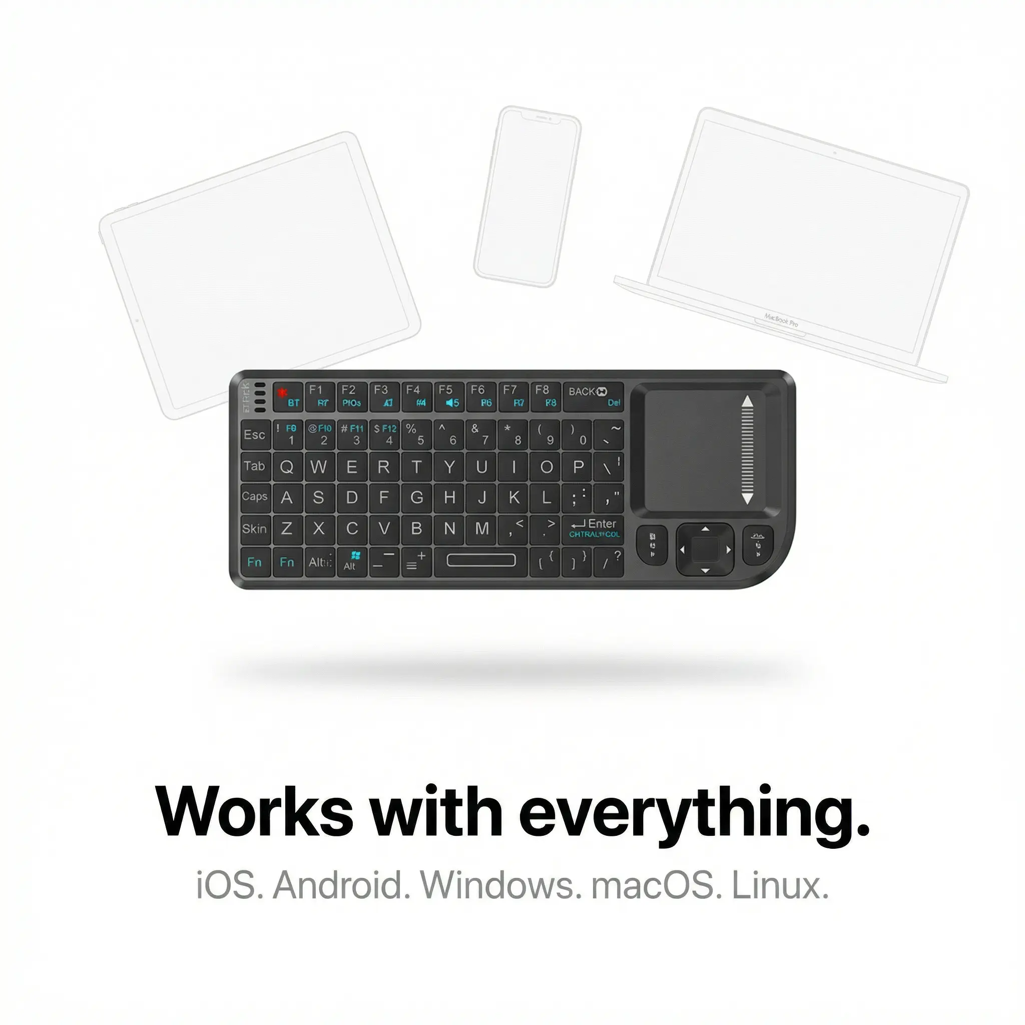 Mini Wireless Keyboard with Touchpad, Bluetooth & 2.4G Dual Mode Backlit Portable Keyboard for Smart TV, iPad, PC, Mac - USB-C