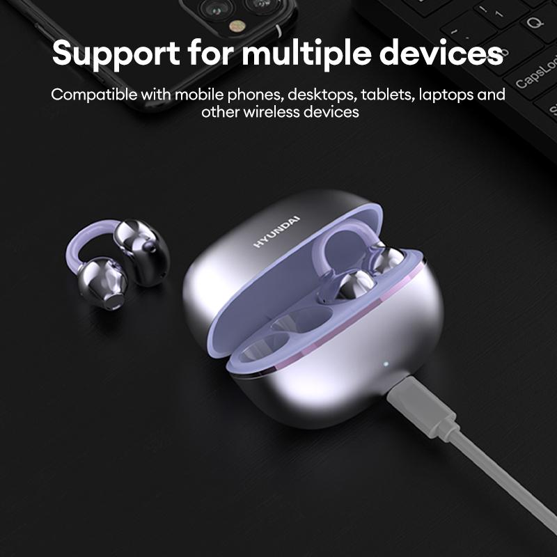 HYUNDAI Earclip C7 Wireless Earphones with Clip-On Design, Upgraded Panoramic Sound, Comfortable Fit, IP45 Waterproof Sports Earbuds, Audio Wireless Headphones for Music, Calls & Workouts