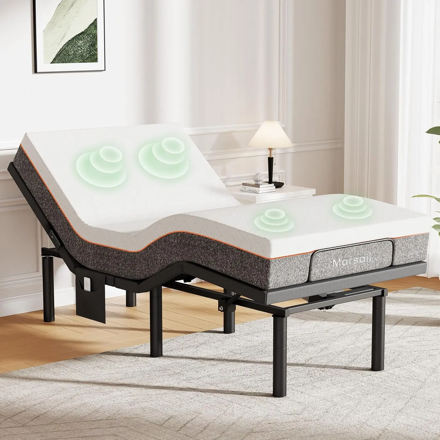 Marsail Adjustable Bed with Massage + 10-inch Gel Memory Foam Mattress, APP Control Adjustable Bed with Under-Bed Nightlight, Queen#TikTokShopBlackFriday