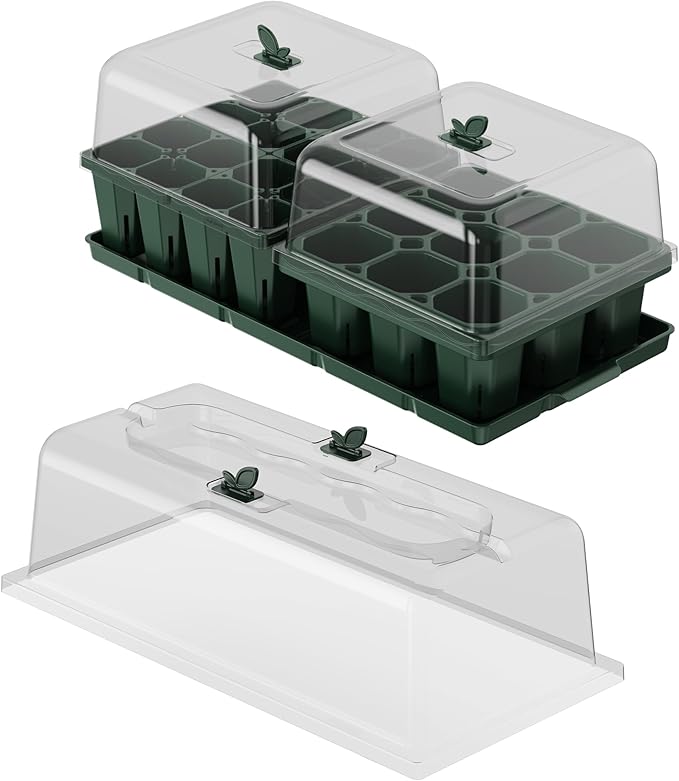 Vego garden Germination Bundle,  Seedling Trays with Seedling Tray Lids and 10" x 20" Bottom Watering Trays Plus Seedling Humidily Dome