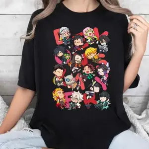 Demon Slayer Shirt, Tanjiro Nezuko Anime Tee, Kimetsu No Yaiba Chibi Characters Shirt, Cute Anime Graphic T-Shirt, Unisex KNY Sweatshirt Hoodie, Japanese Anime Gift for Fans boyfriend  tees meme  shirts silky  graphic  fit spencers graphic  shirts
