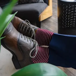 The Hanks - A Deep Garnet Red Sock with White Stripes
