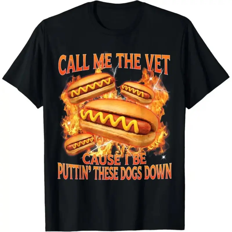 Women's Casual Crew Neck Short-Sleeve Comfortable Soft Breathable O-Type T-Shirt - Hot Dog Meme Design, "Call Me The Vet" Phrase, Everyday Essential for Humor Fans, Streetwear Outfits,sohochic
