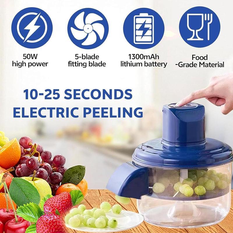 Rechargeable Automatic Electric Peeler - 3.7V Cordless Countertop Stainless Steel Kitchen Utensil, 1300mAh Battery, Type-C Charge, Detachable Parts, Compact, Fruit & Vegetable Peeling Tool for Busy Parents, School Snacks, Dessert Preparation