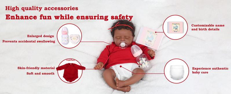 [WOOROY] Reborn Baby Doll - 20 In Black & Brown Skin & African American Skin Doll Rosalie, Soft Cloth Body, Short Curly Hair, Birthday & Christmas Gift for Kids 3+ Reborndolls