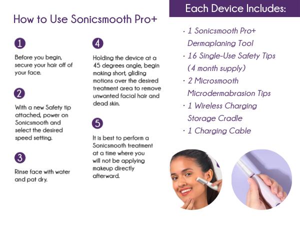 Sonicsmooth Pro+ 2-in-1 Sonic Dermaplaning & Microdermabrasion System with CLEAR GLOW Technology | Includes 16 Dermaplaning Blades + 2 Microdermabrasion Tips | At-Home Facial Exfoliation & Peach Fuzz Removal | Dermatologist Approved, Sensitive-Skin Safe
