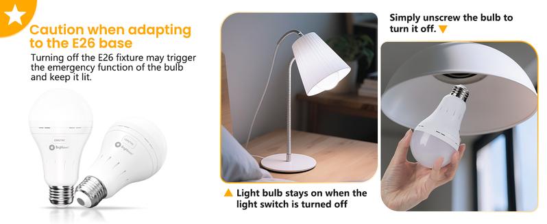Brighttown Rechargeable Emergency Light Bulb, 60W Equivalent, 7W 1200mAh 6500K Daylight White 620LM Battery Powered Backup Bulb for Home, Lamps, Power Outages, Camping, Hurricanes, 6-Pack