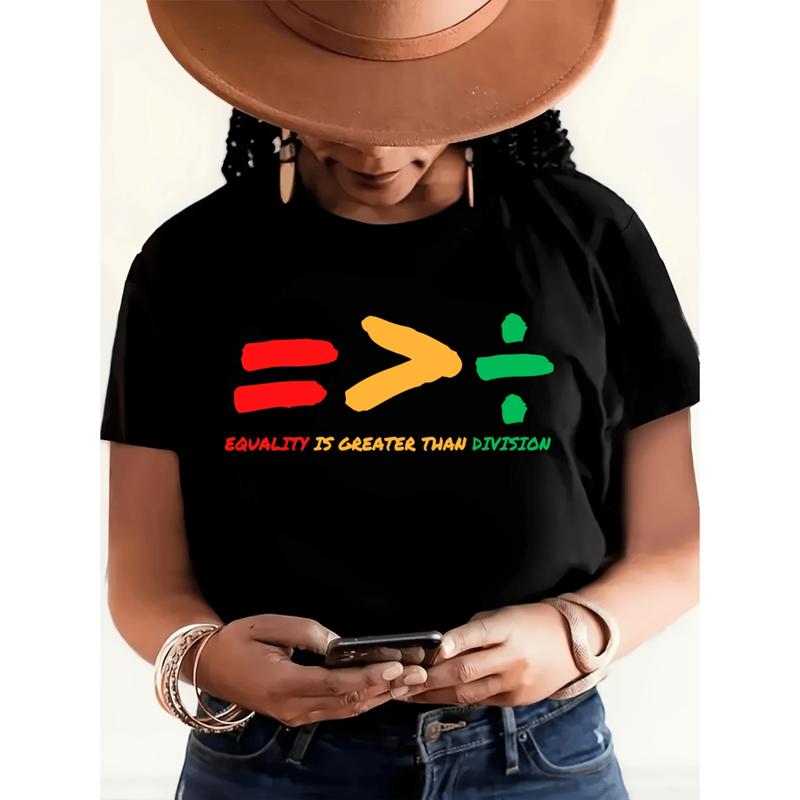 Female 180g Polyester Blend Crew Neck Short Sleeve Black-T Shirt - Black History Graphic, XXL Sporty Casual Sports Top for Summer Activities, Black-T Shirt-180G