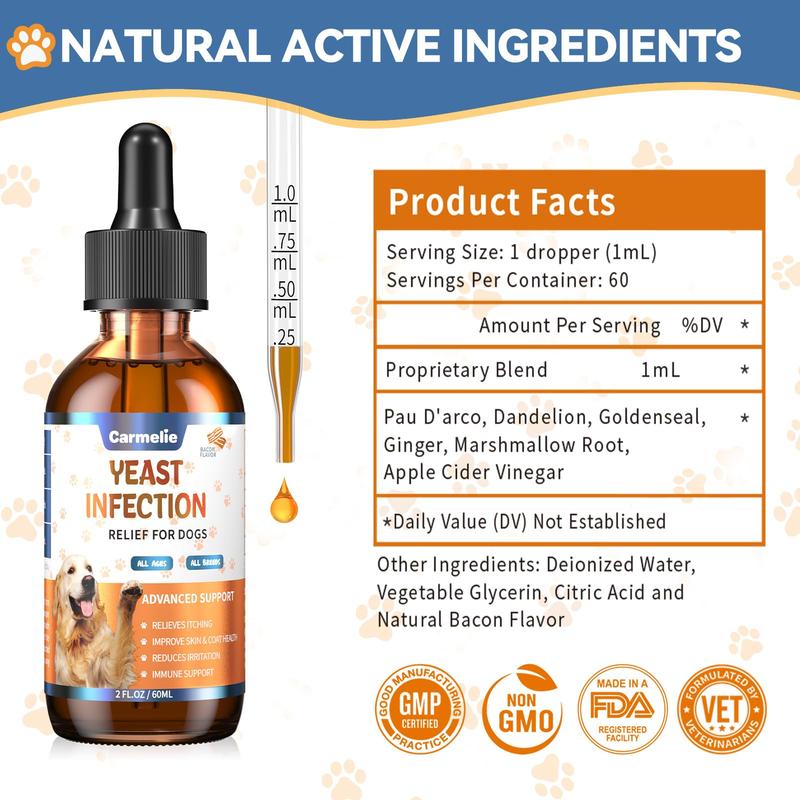 Dog Ear & Skin Relief Drops - Bacon Flavor 60ml - Soothes Itching Supports Healthy Ears Allergy Relief for Dogs Yeast Infection Relief Puppy Cleaner FallFreshness
