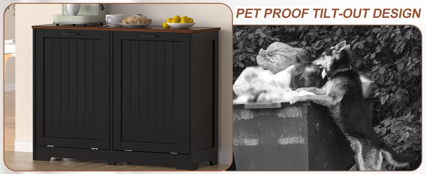 【Does Not Include Trash Can】AHB Hidden Storage Cabinet for 2 Trash & Recycle Bins | Space Saving Tilt Out Design | Pet Proof Wooden Cabinet for Kitchen, Laundry Room & Bathroom