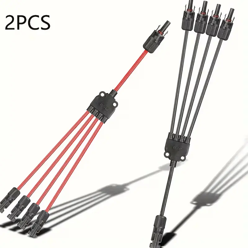 Solar Y Branch Connectors 4 to 1, 1 Male to 4 Female & 1 Female to 4 Male Solar Adapter Cable,  4 Way Parallel Connector, 12 AWG
