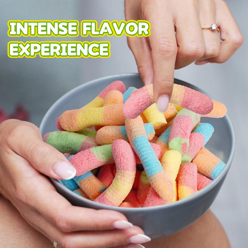 Amos Freeze Dried Gummy Rings, Banana, Skittles & Worms -Premium Tasty Fat-Free Gluten-Free Perfume Bonbon Sweet Snack Strawberry