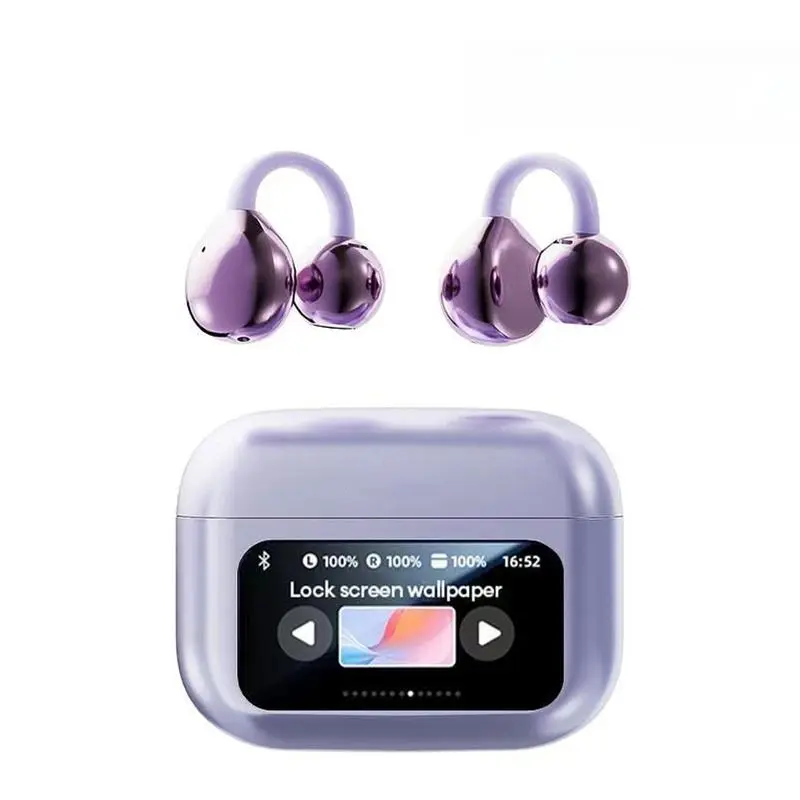 Clip On Earbuds, Wireless Open Ear Headphones With Screen, Bluetooth 5.4 Audio Headsets with C-shapes Bridge,Slim Hook,Ultra Long Battery,Waterproof, for Workout and Glasses Wears,back to school,back to school haul