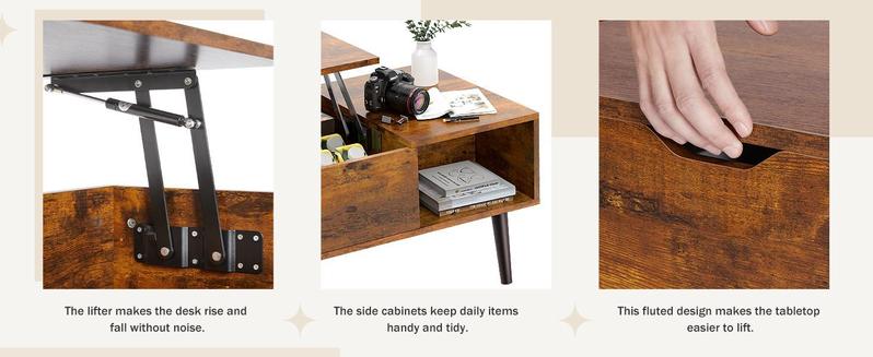 Coffee Table, Lift Top Coffee Tables for Living Room, Rising Tabletop Wood Dining Center Tables with Storage Shelf and Hidden Compartment Coffee Table, Lift Top Coffee Tables for Living Room, Rising Tabletop Wood Dining Center Tables with Storage Shelf and Hidden Compartment