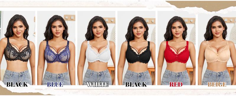 WMBras Sexy Lace Bras for Women Plus Size Push Up Bra Full Coverage Underwire Bra Buttery Soft Deep V Everyday Tshirt Bra