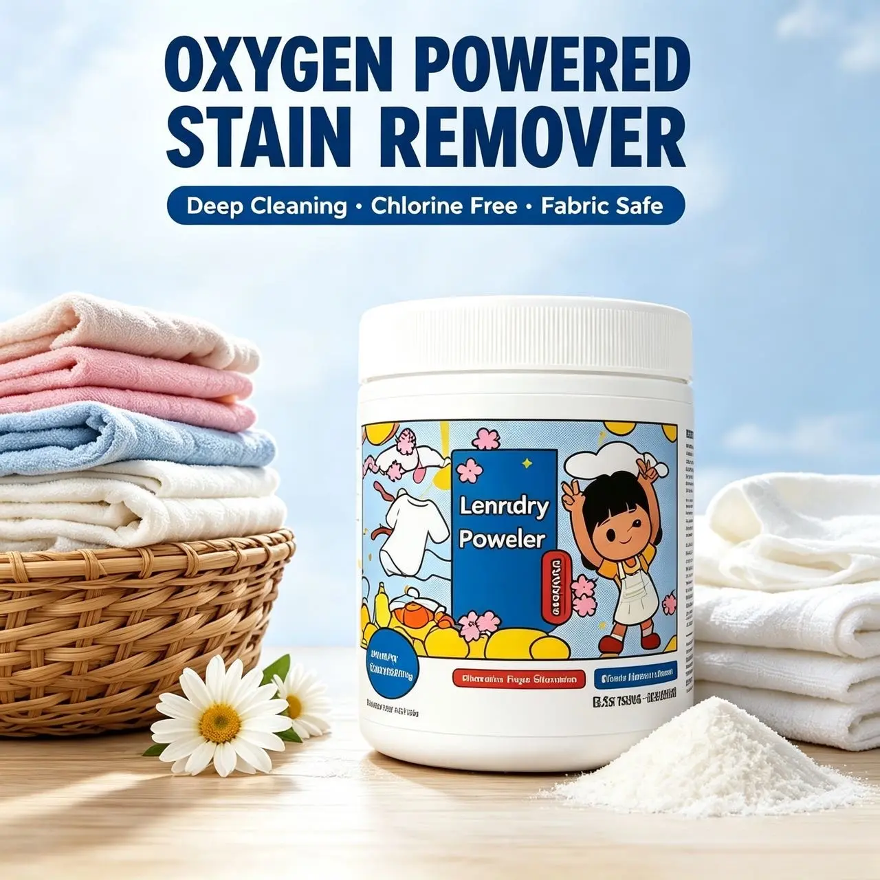 Powerful Oxygen Stain Remover Powder (500g) - Fabric-Safe, Chlorine-Free All-Purpose Household Cleaner for Milk, Sweat Stains on Everyday Laundry