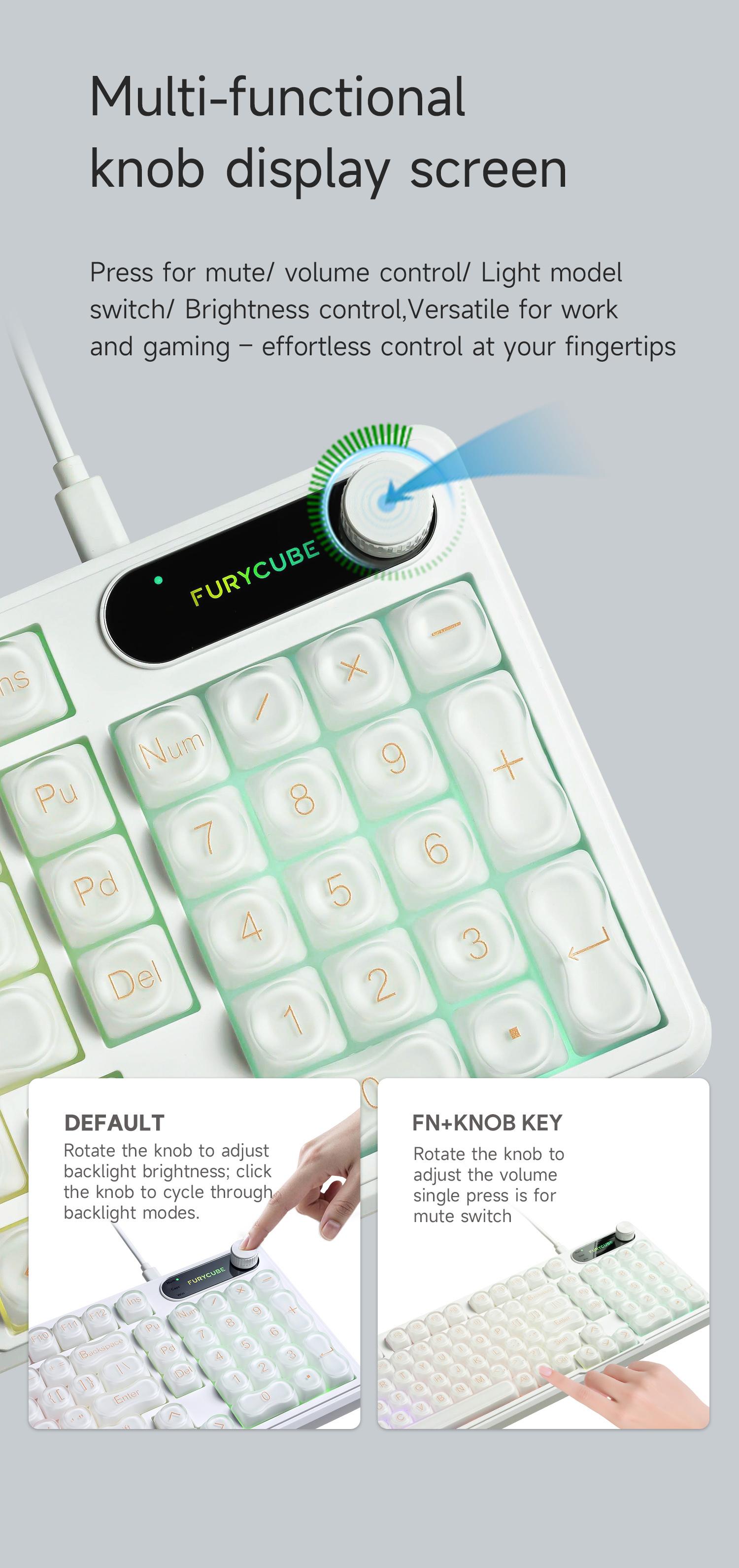 FURYCUBE IP98 Foundation Keyboard 98keys Wired Wireless Keyboard with Number Pad Silent Media Knob Custom RGB Backlit Ergonomic for PC MAC PS4 Xbox ONE Membrane keyboard Office Giftguide Silent