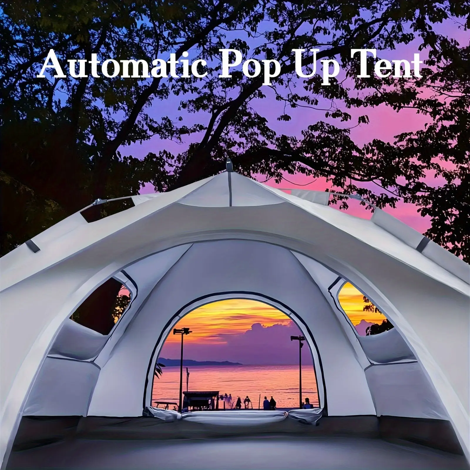 Silver Camping Tent Outdoor Sunshade Umbrella Self-Driving Travel Camping Tent Responsive Outdoor Camping Tent 4-Person Waterproof Mountaineering, Hunting, Portable