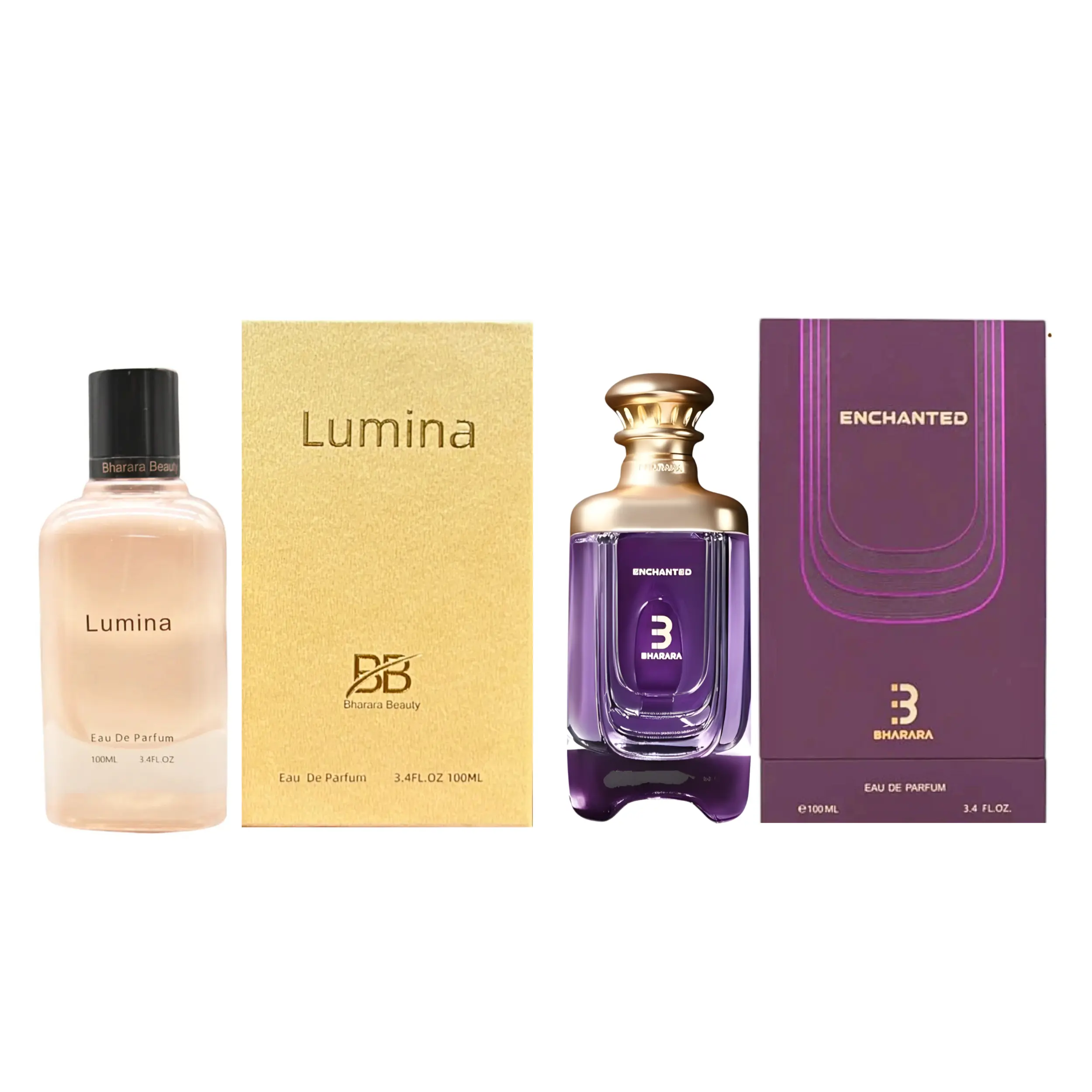 Women's BHARARA Enchanted & Lumina Eau De Parfum 2-Piece Combo Set - 3.4 fl oz Each Deep Floral Liquid Duo, Enchanted Blooms with Sweet Allure, Romantic, Signature Scent, Feminine Energy, Radiant Glow, Scent Layering Bottles
