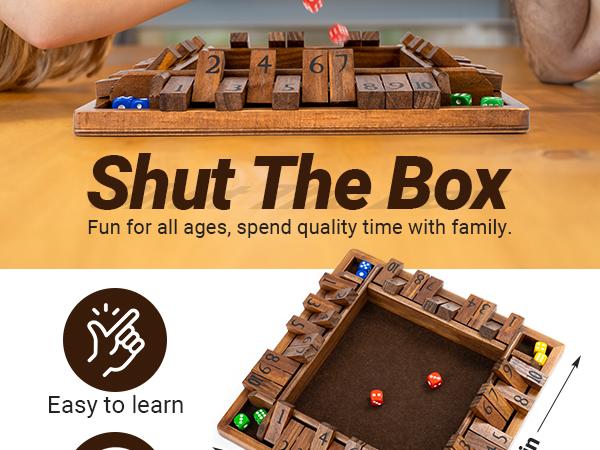 ropoda Shut The Box Dice Board Game (2-4 Players) for Kids & Adults [4 Sided Large Wooden Board Game, 8 Dice + Shut-The-Box Rules] Smart Game for Learning Addition – Vantage Style,Valentine's Day