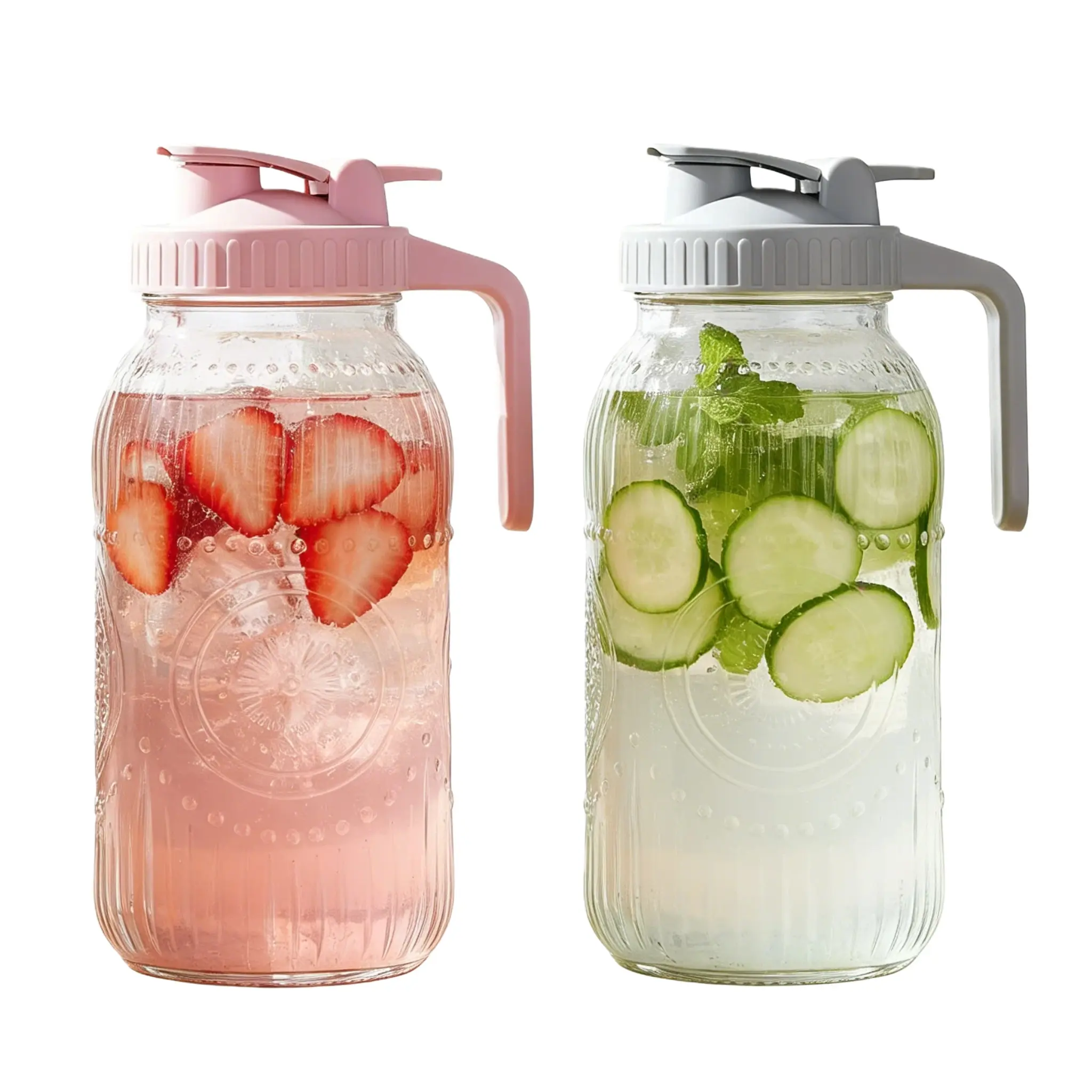 Vintage Half Gallon Mason Jar Pitcher Large 64 oz Wide Mouth with Lid - 2 Quart Airtight Glass Jug for Water, Juice, Milk, Tea, Iced Coffee and Drinksj