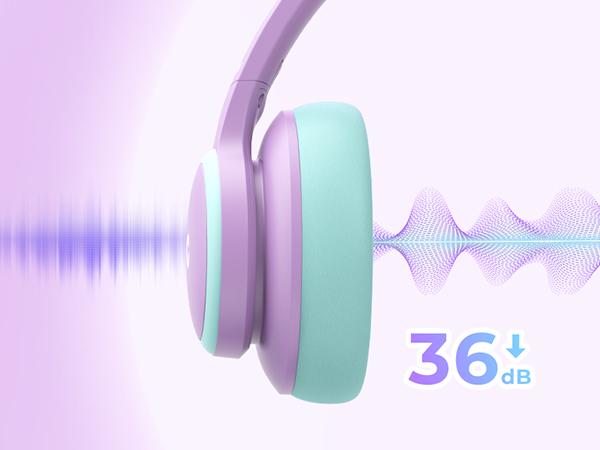 iClever Kids BTH26 Active Noise Cancelling Headphones Bluetooth5.4 Headphones with Mic Audio Earbuds Headset