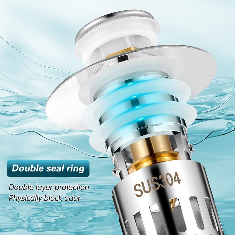 Bathroom Sink Drain Stopper, Universal Pop Up Drain for Bathroom Sink Replacement, Sink Drain Cover with Anti-Clogging Filter Basket Hair Catcher, Sink Drain Strainer