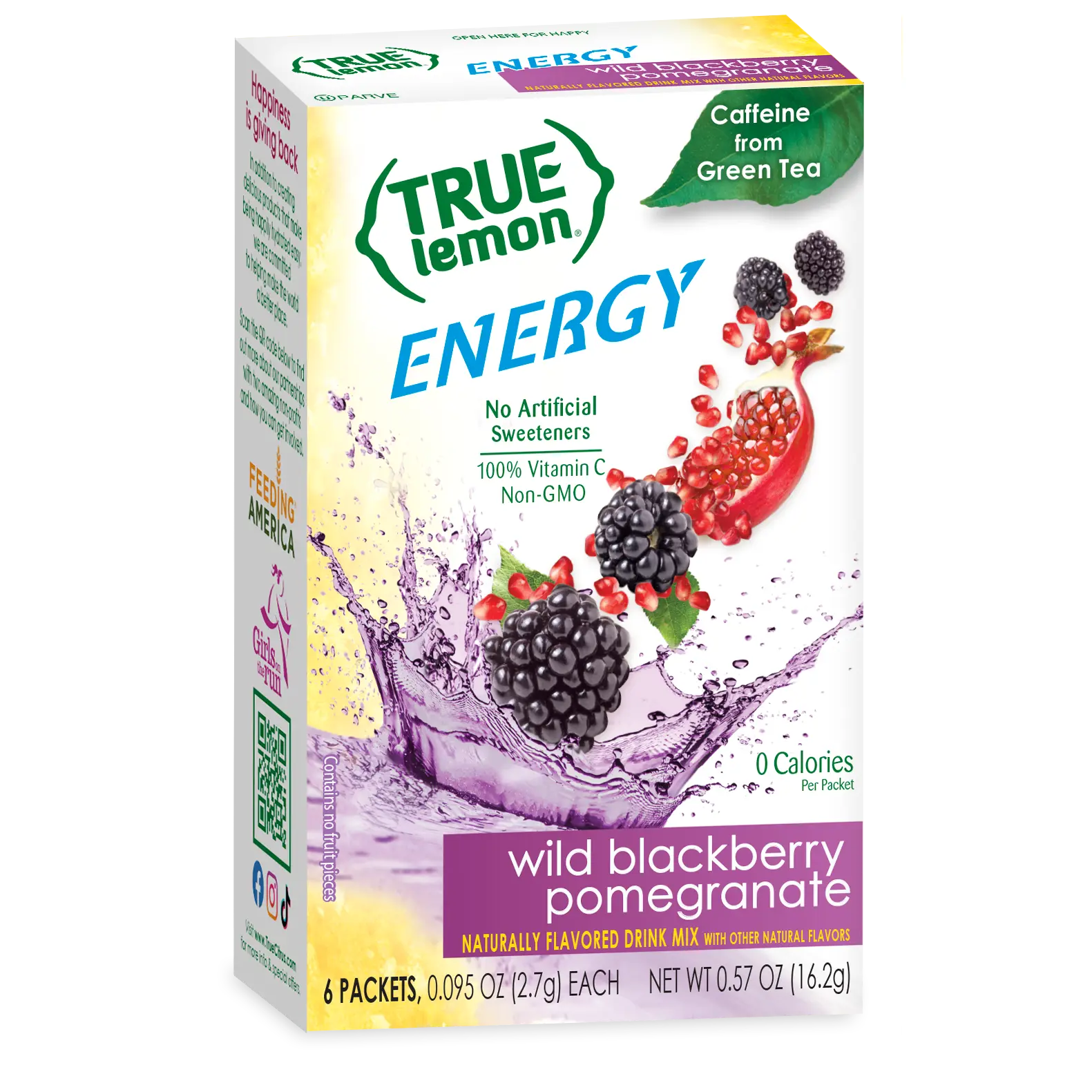 True Lemon Energy Wild Blackberry Pomegranate Drink Mix | 120mg Green Tea Caffeine | 0 Cal, No Artificial Sweeteners