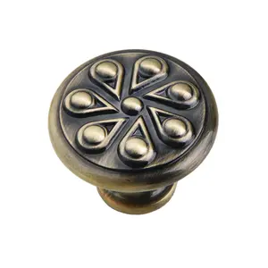 Utopia Alley HW329PLAB021 Ceil Cabinet Ring Pull Knob - Decorative Cabinet Drop Pull Knobs for Cabinets and Drawers - Vintage Cabinet Hardware with Hand Finished Antique Brass - Metal Drawer Pull Knobs 1.2"