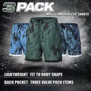 Men’s 3-Pack Camo Drawstring Casual Shorts with Pockets, Summer Beach Wear