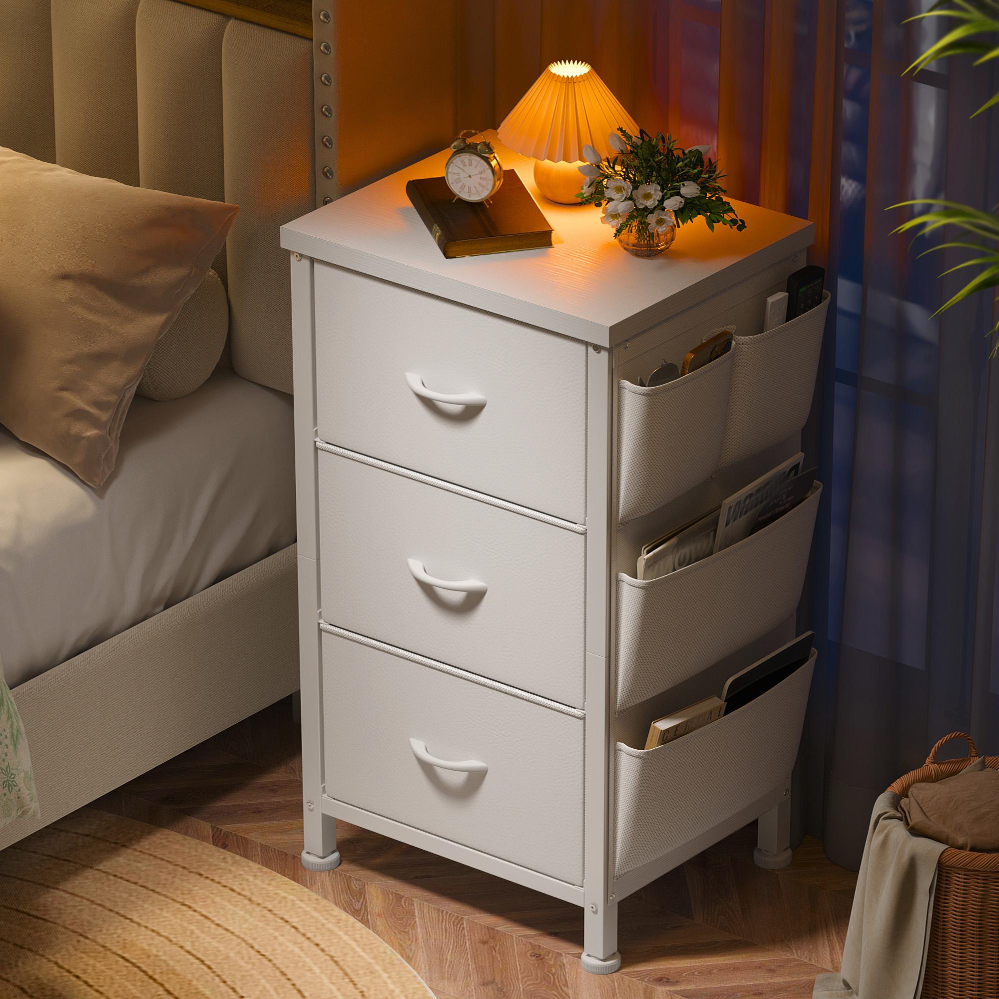 Homkdom Nightstand Sets of 1/2 With 3 Drawers,25.6 Inch Bedside Table with Side pocket & Wooden Top, Small Dresser for bedroom,Living Room,Entryway