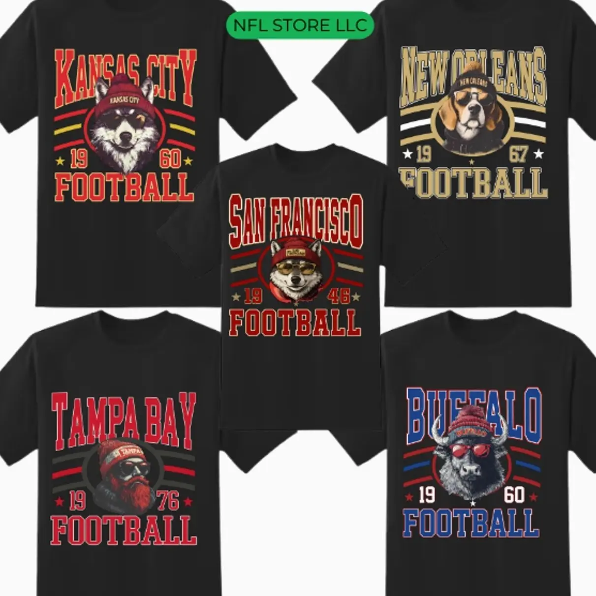 Retro 90s All Team Football Crewneck TSHIRT - Gildan Black Color, Medium Clothing Length - Spirit Animal Football, Sports Hometown, Menswear, All Sizes 25