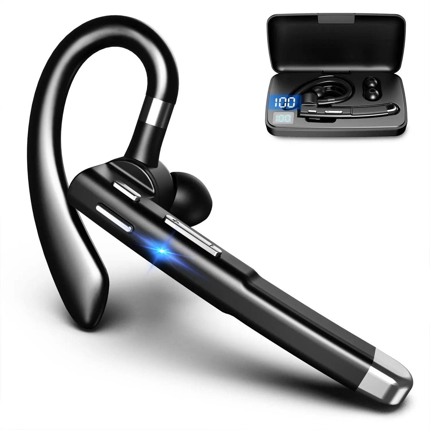 Bluetooth Headset,Noise Canceling V5.2 Over Head Headphones, Single Ear Trucker Wireless Headset with Mic, Mute Button, Multipoint, for Phones PC Computer Truck Driver Office Work