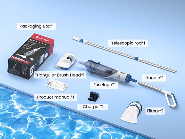 Enhulk Pool Vacuum for Above Ground Pool with Telescopic Pole, Running time up to 1H, Handheld Design with Powerful Suction up to 18.5 gallon/min Enhulk Pool Vacuum for Above Ground Pool with Telescopic Pole, Running time up to 1H, Handheld Design with Powerful Suction up to 18.5 gallon/min