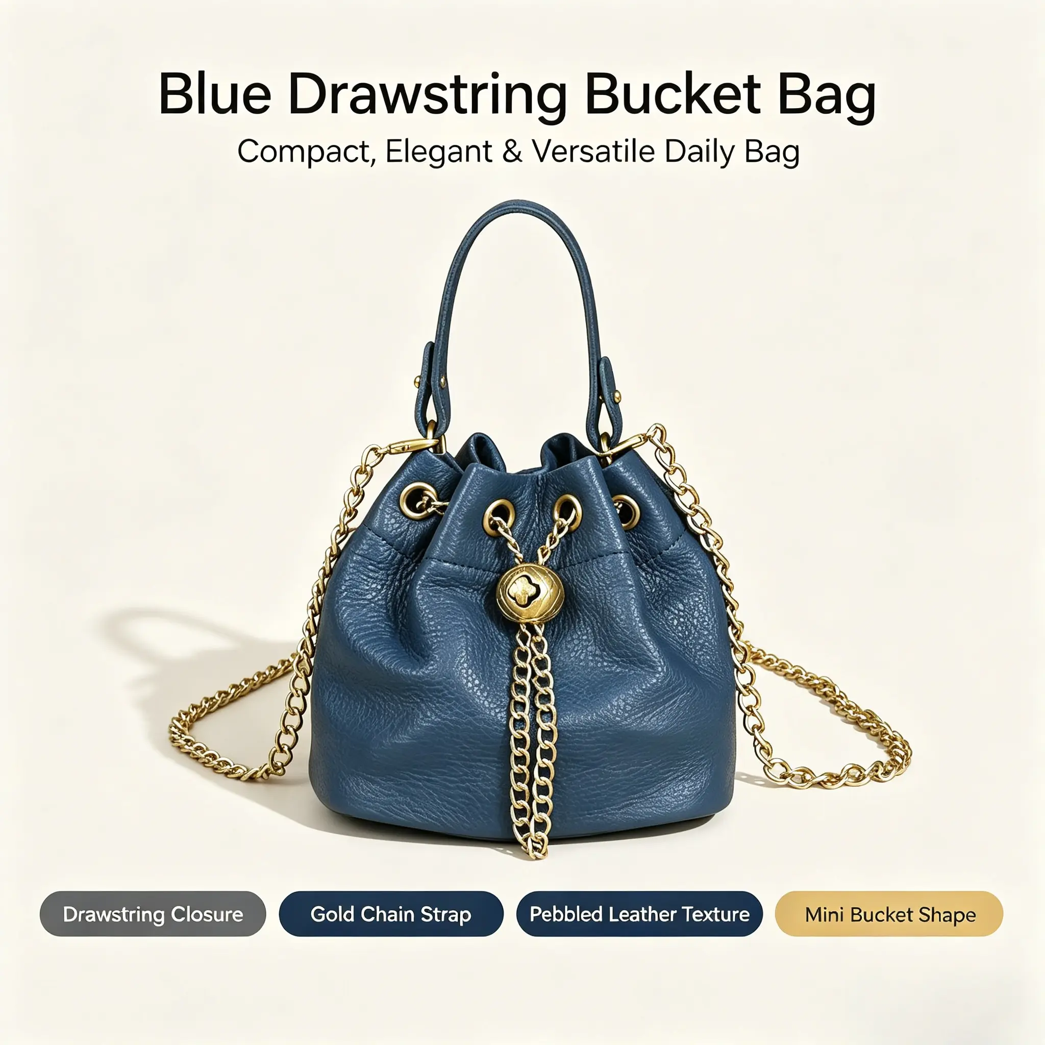 Women's Vintage Bucket Bag, Vegetable Tanned Cowhide Leather Crossbody Purse with Gold Chain Drawstring, Convertible Shoulder Handbag, Women's Fashion, Crossbody Bag, Handbags For Women