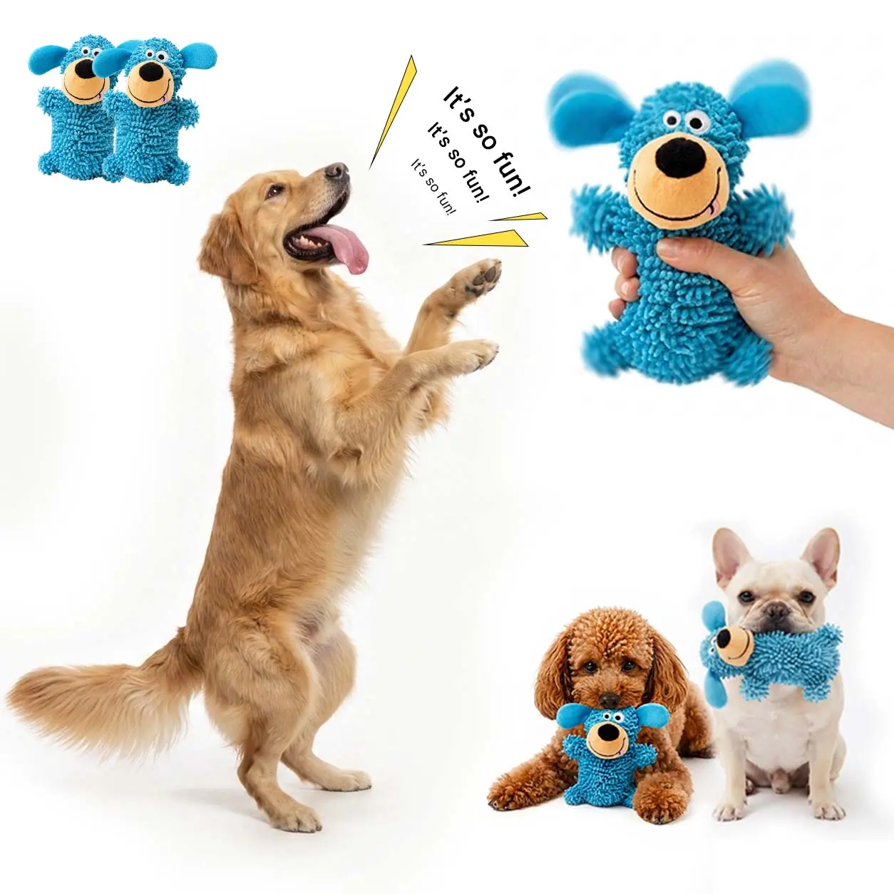 【TikTok Shop Back To School】Cute Face Squeaky Chenille Dog Plush Toy - Non-Chew, Reinforced Seams, for Throwing & Catching Interactive Play with Small/Medium Light Chewers (Supervise Play to Extend Lifespan)