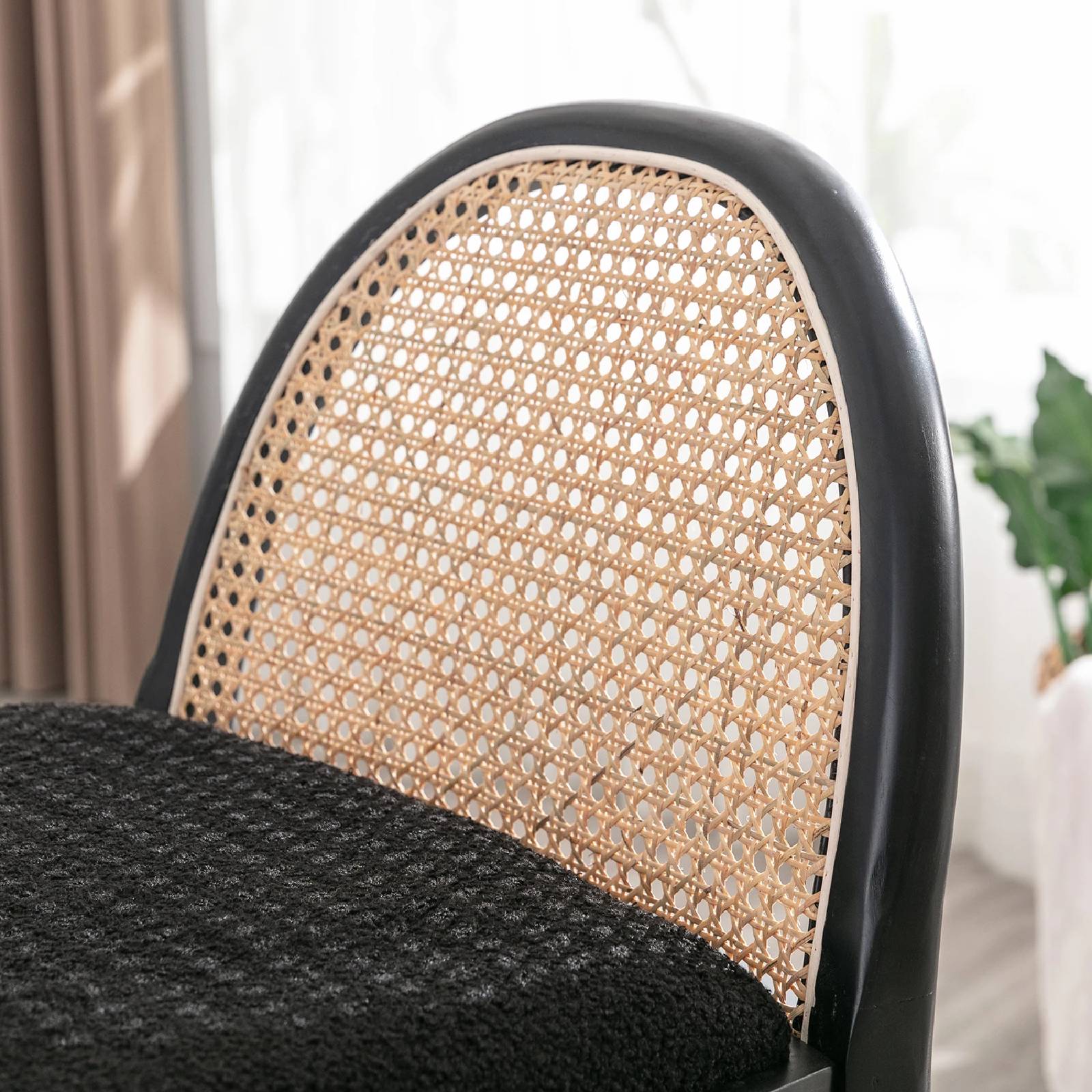 DAYALANE Modern Salem Rattan Bar Stools Set of 2 - Beige Black White Gray - Counter Height Barstools with Wood Legs for Kitchens - Elegant Rattan Backrest & Festive Dining Room Chairs