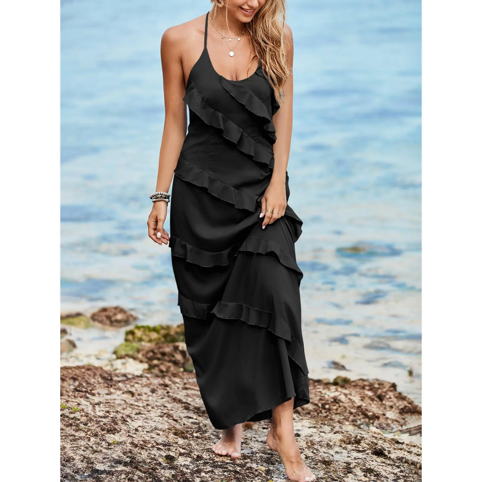 Wenrine Women's Sexy Chiffon Halter Maxi Dress Sleeveless Backless Ruffle Tassel Party Club Dresses - TikTok Shop Wenrine Women's Sexy Chiffon Halter Maxi Dress Sleeveless Backless Ruffle Tassel Party Club Dresses - TikTok Shop