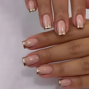 Gold Chrome Press-On Nails | Almond Metallic Nail Set (24pcs)
