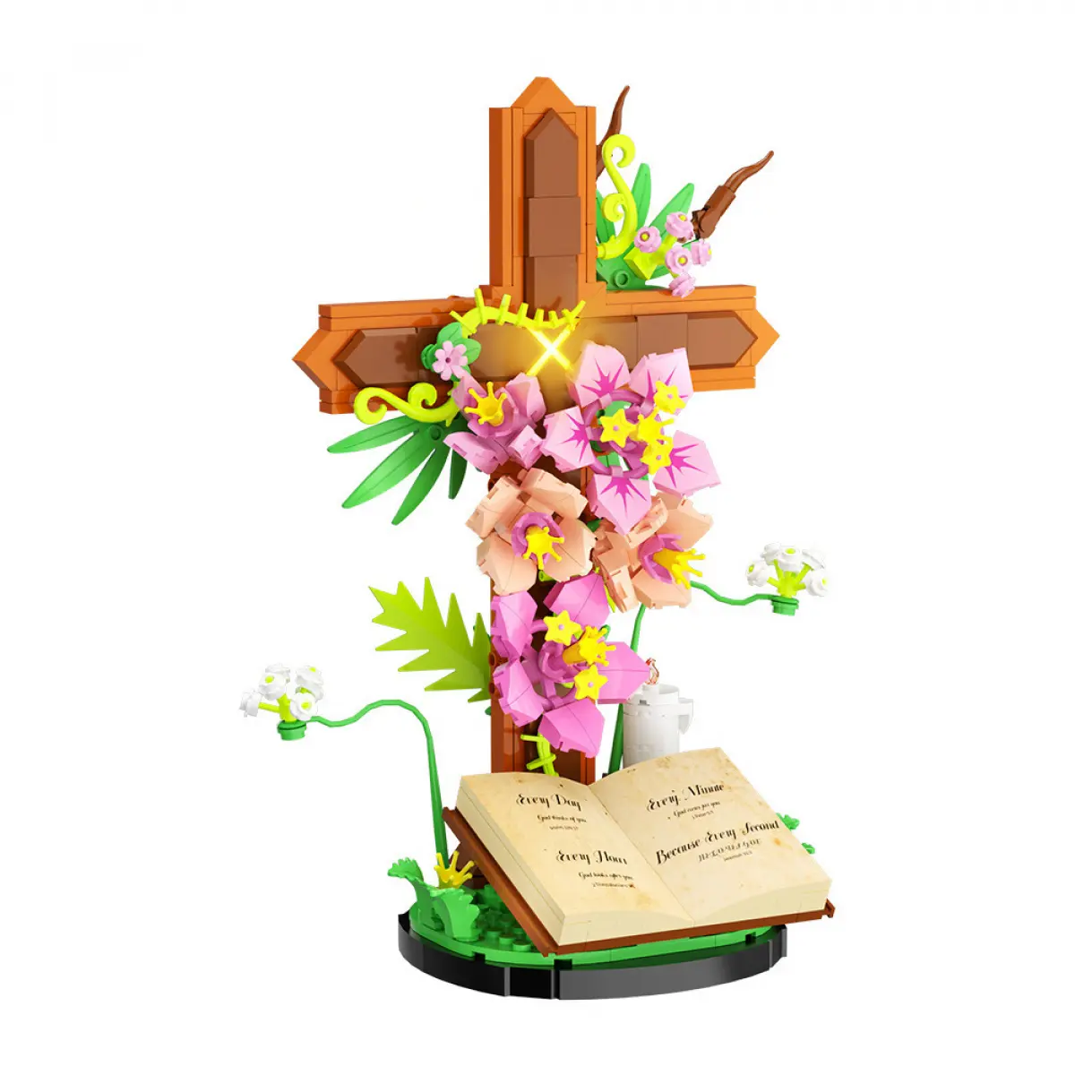 Cross Building Blocks Model Kit - 363-Piece 3D DIY ABS Plastic Interlocking Reusable Bricks, High-Difficulty Collectible, Flower Cross Combo, Hands-On Fun Buildable Brick Structure, Religious Desktop Toy & House Decoration