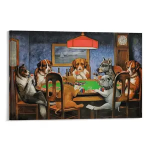 Dog Playing Poker Poster, Fun Animal Decor, Modern Art Canvas Print, Wooden Wall Art, Waterproof Wall Art for Bedroom & Office, Ideal Gift Idea