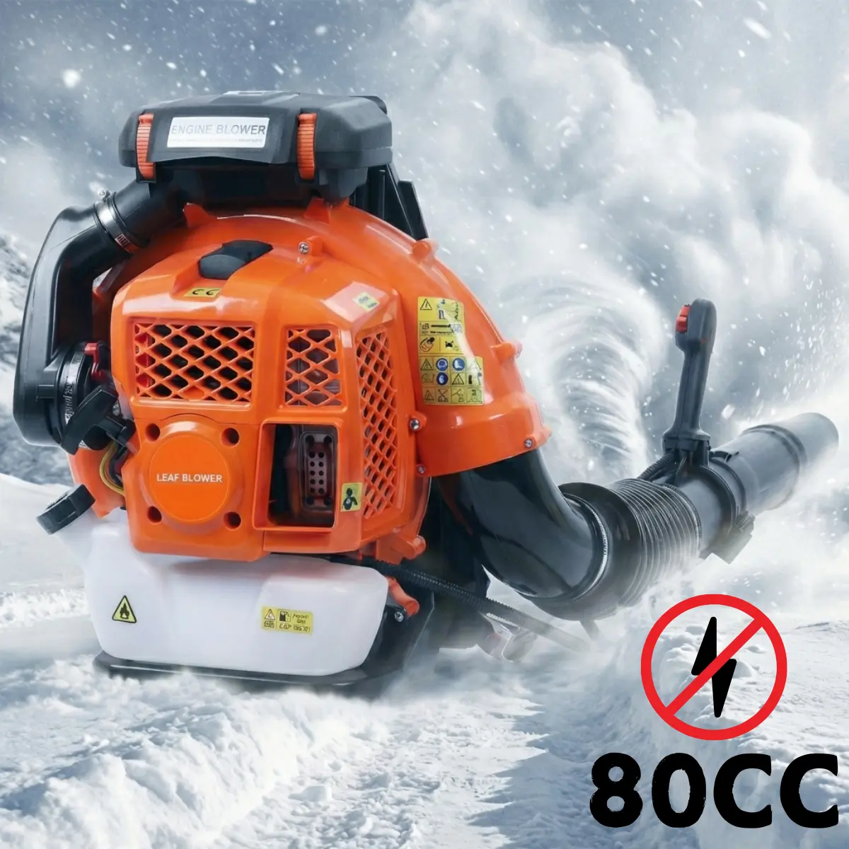 80CC Gas-Powered All-Season Backpack Leaf Blower, High Speed 900CFM Snow Blower for Winter Storms & Power Outages, Large Area Clearing Tool (Orange), High Speed Blower