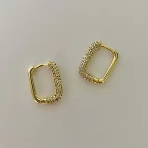Rectangle Stone Earrings - Gold with White Stone