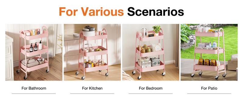 Small Rolling Cart, Storage Organizer Kitchen Trolley Bathroom Laundry Room Bar Office Shelves Mobile with Wheels for Snack Racks