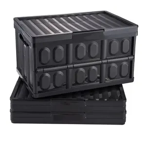 3-Pcs 45L Collapsible Storage Bins with Lids – Heavy-Duty Folding Plastic Stackable Crates with Handles, Ideal for Clothes, Toys, Books & Grocery Organizing Box Boxes