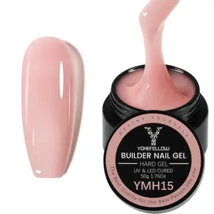 YOKEFELLOW Builder Nail Gel YMH15 Pink Apricot Nude 50g 1.76oz HEMA-free TPO-free Self-Leveling Hard Gel Nail Extension Gel UV LED Lamp Cured for or Beginners & DIY Home Salon Manicure