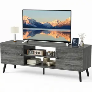 Modern TV Stand for 55 60 inch TV with 2 Storage Cabinet and Open Shelf, TV Cabinet, TV Media Console, Wood TV Table for Living Room